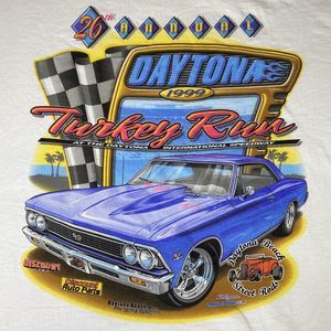 Vintage 90s Hanes T Shirt Mens 3Xl Daytona Turkey Rod Run Classic Cars